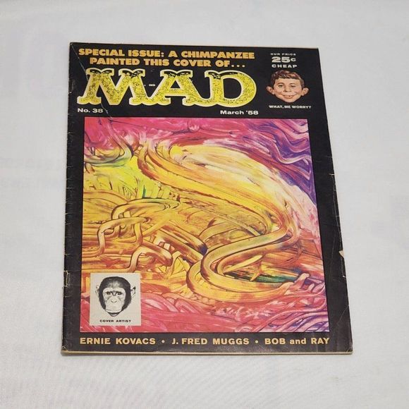 MAD Magazine #38 March 1958 Ernie Kovacs J. Fred Muggs Chimpanzee Cover Art Fine - Picture 1 of 7